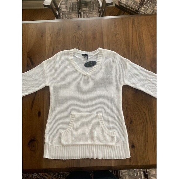 NWT Cupio Women's Large White Sweater V-Neck Loose Knit Long Beach - Picture 4 of 13